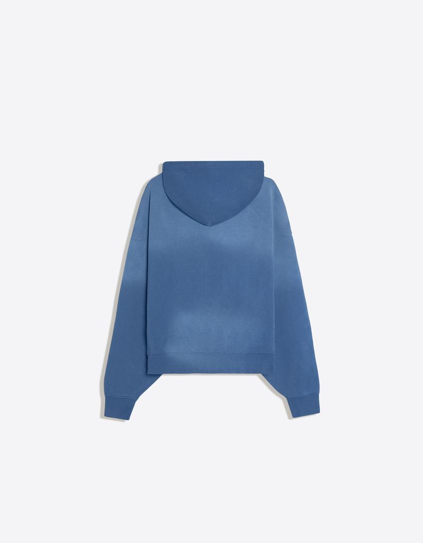 Sudadera capucha efecto lavado print-Azul
