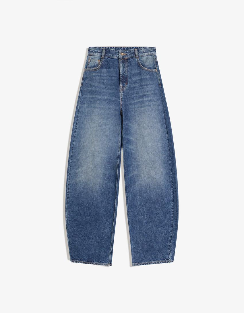 Jeans barrel tiro alto-Azul