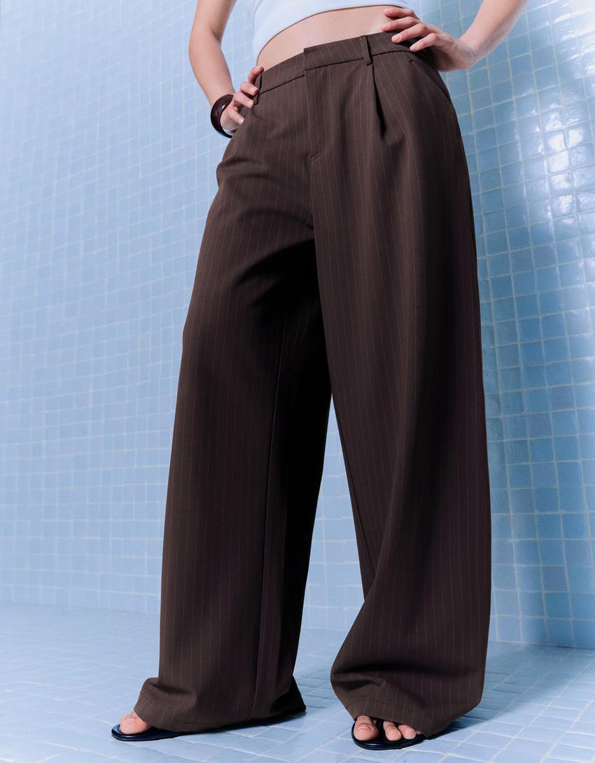 Double fabric voluminous trousers-Brown