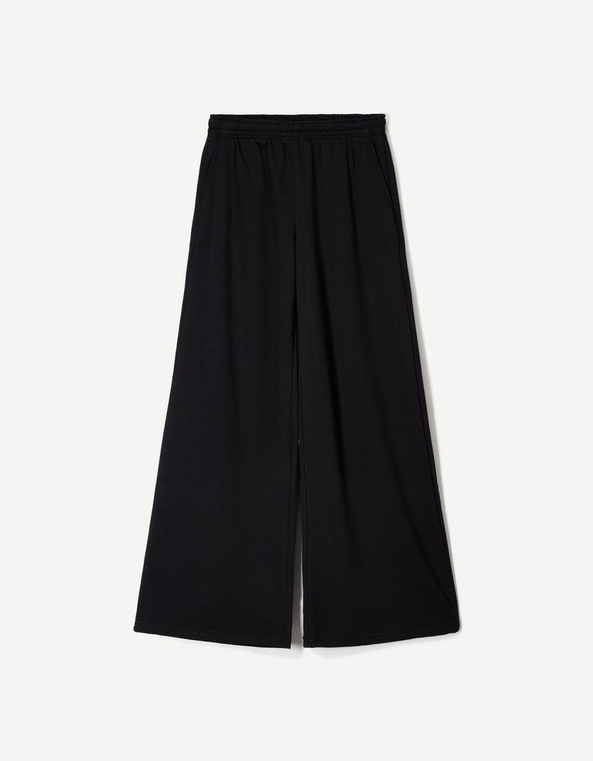 Super wide-leg plush trousers-Black-4