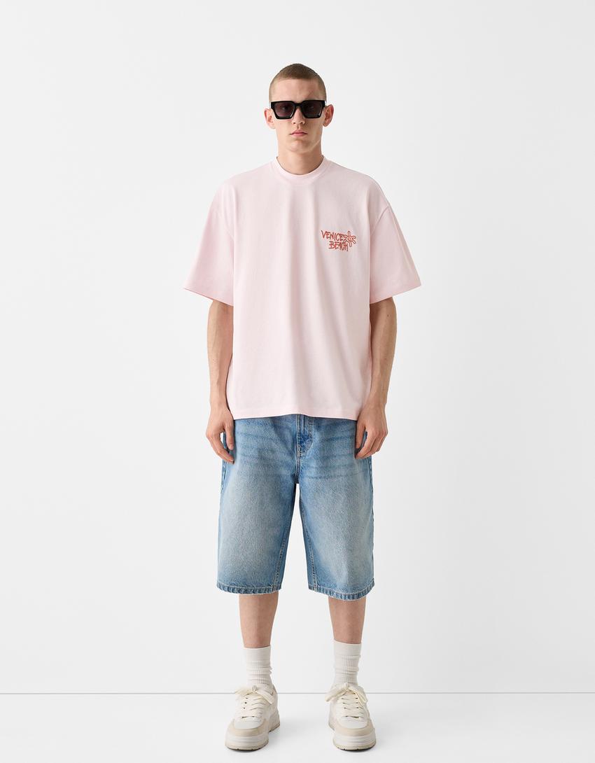 Boxy-fit short sleeve print T-shirt-Pink