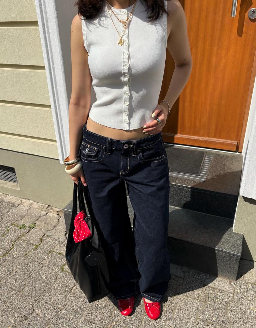 Slouchy düşük bel jean-Denizci mavisi