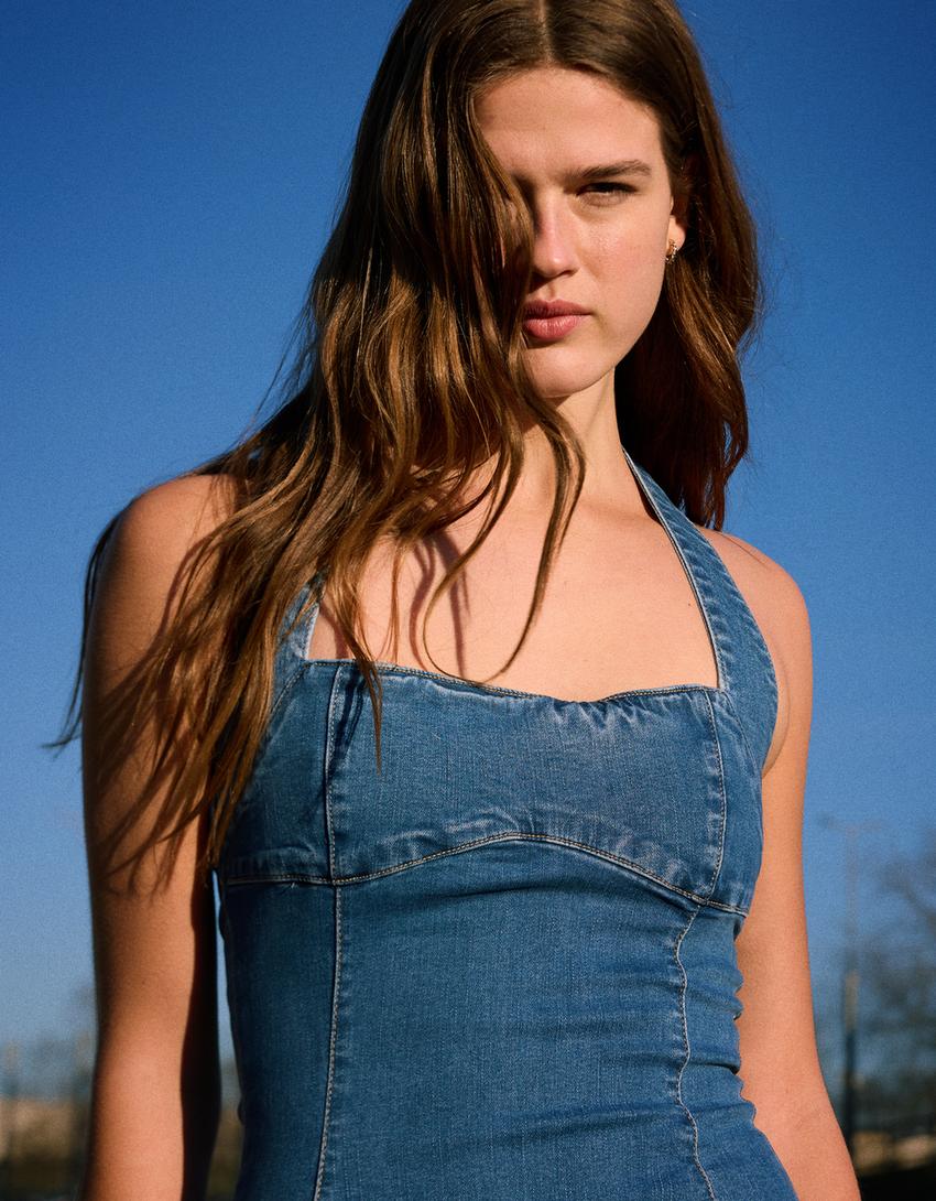 Rochie midi denim-Albastru deschis