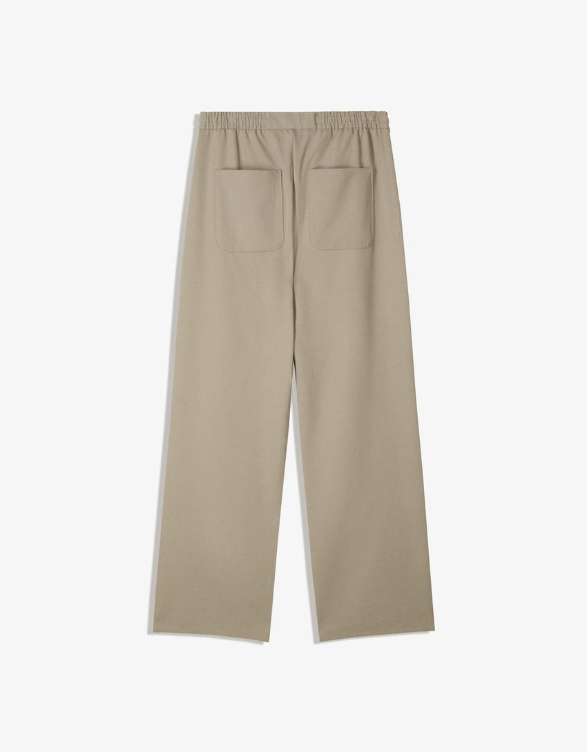 Calças retas jogger tailored fit-Bege escuro-4