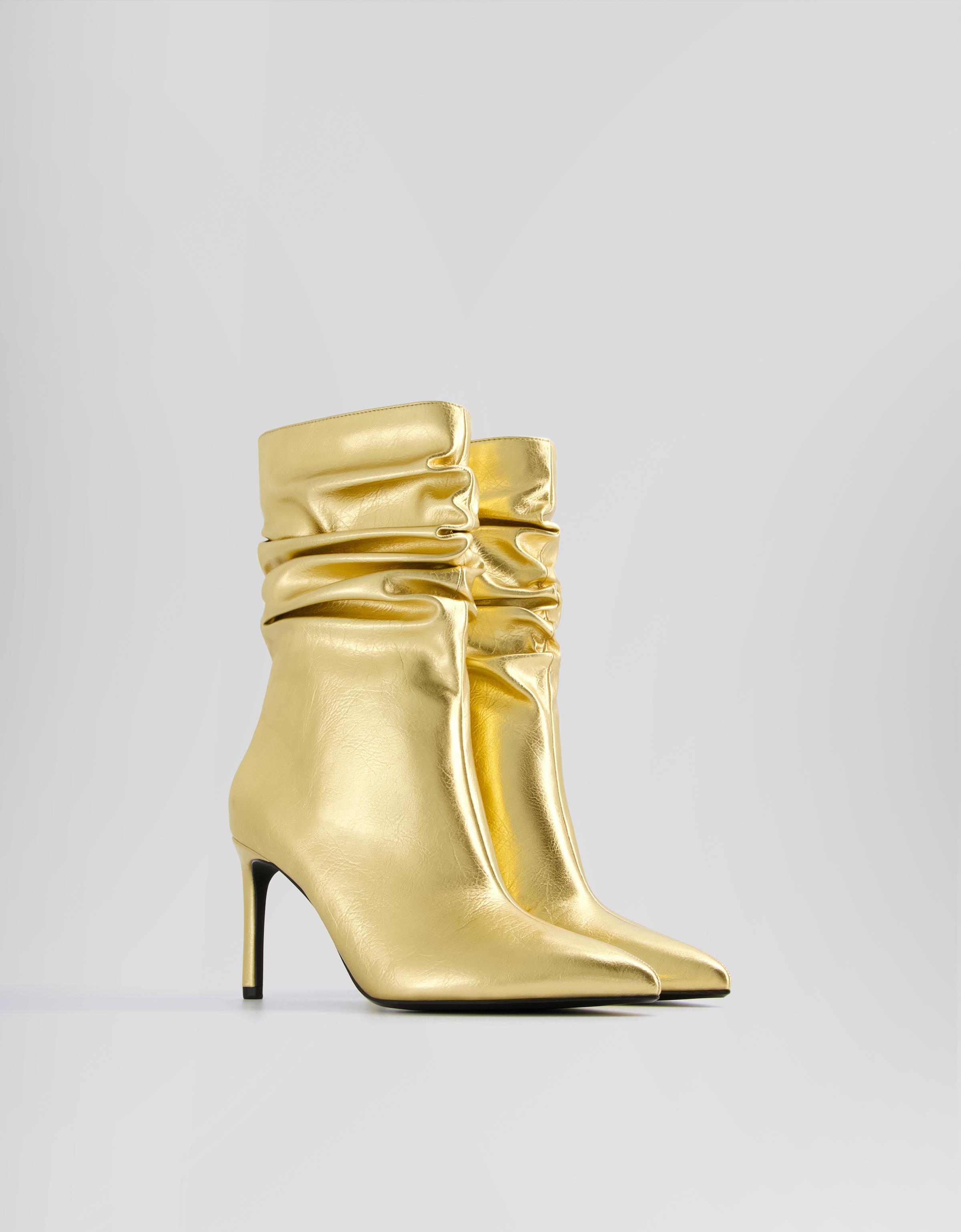 Bershka Metallic-Stiefeletten Im Slouchy-Fit Damen 40 Gold