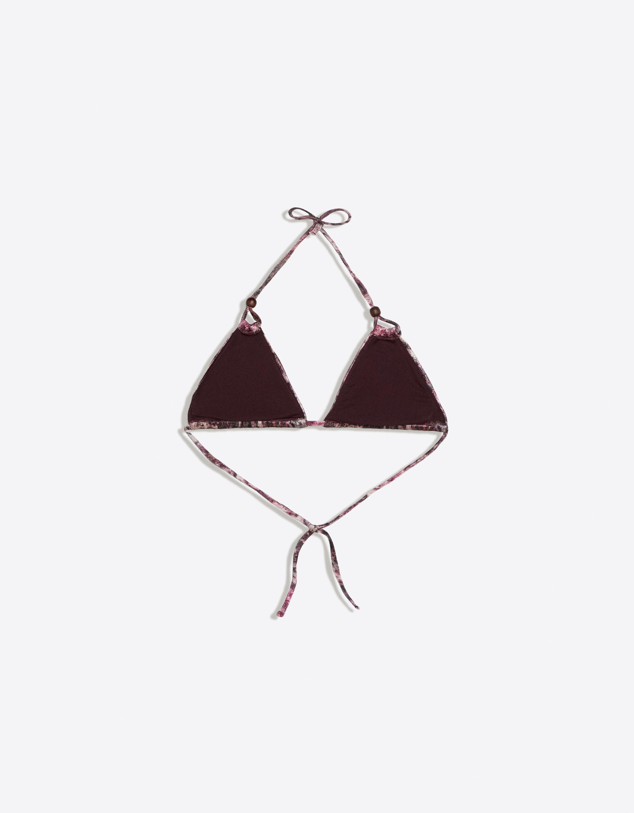 Printed mesh triangle bikini top — Maroon