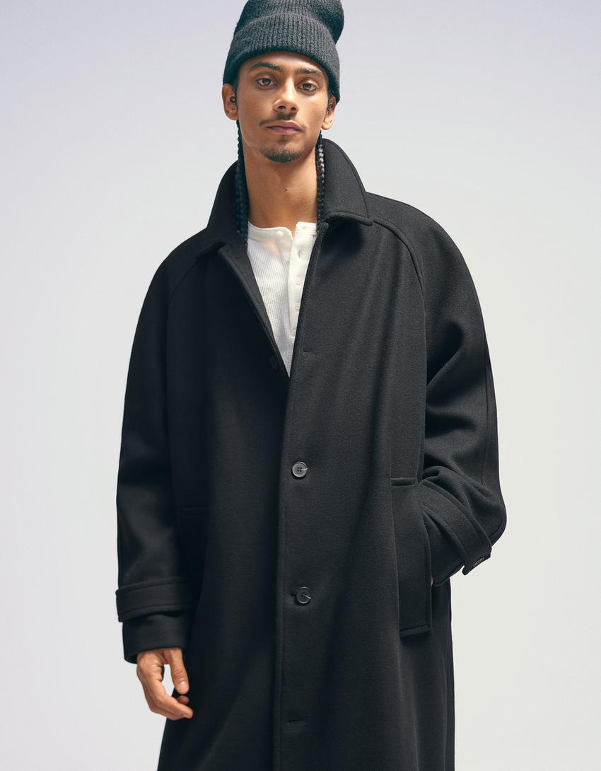 Long wool blend coat-Black