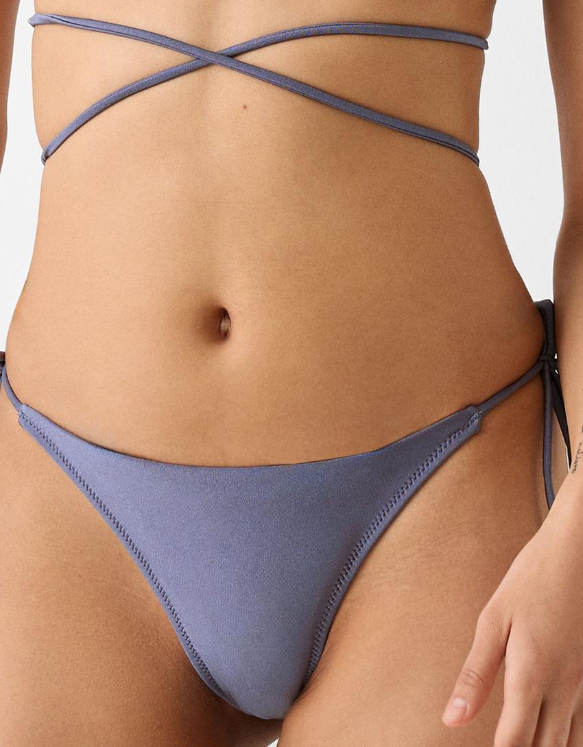 Ensemble haut et bas de bikini brillant-Gris-3