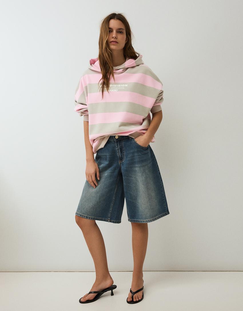 Printed hood sweatshirt with hood-Pink