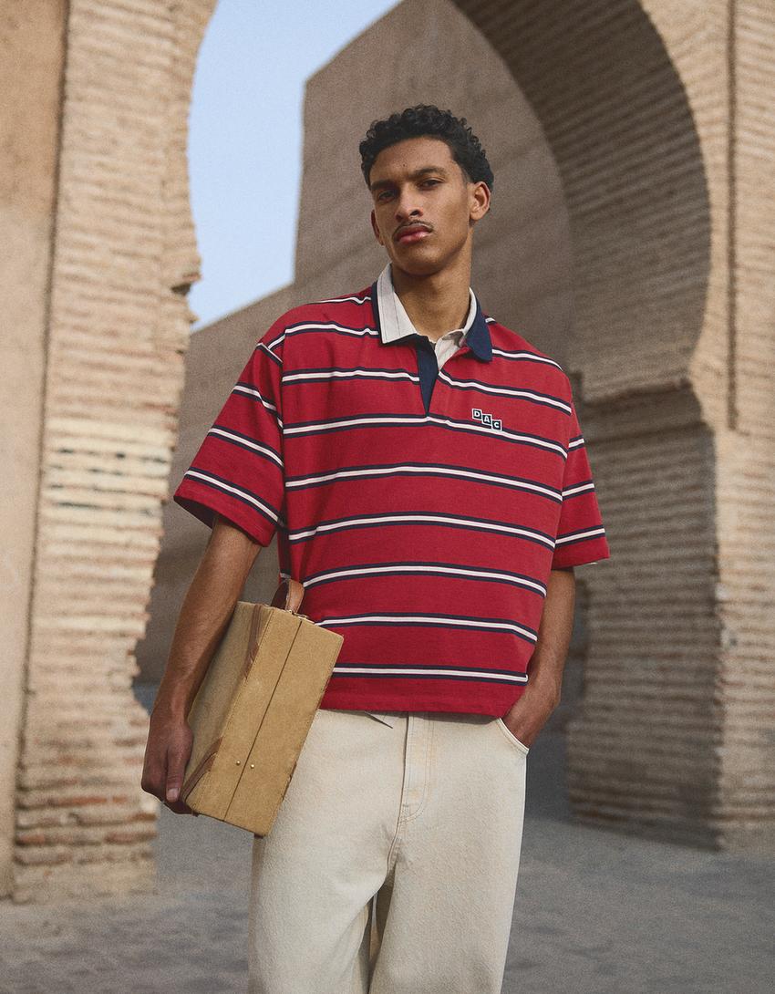 Polo manga corta varsity parche-Rojo-6