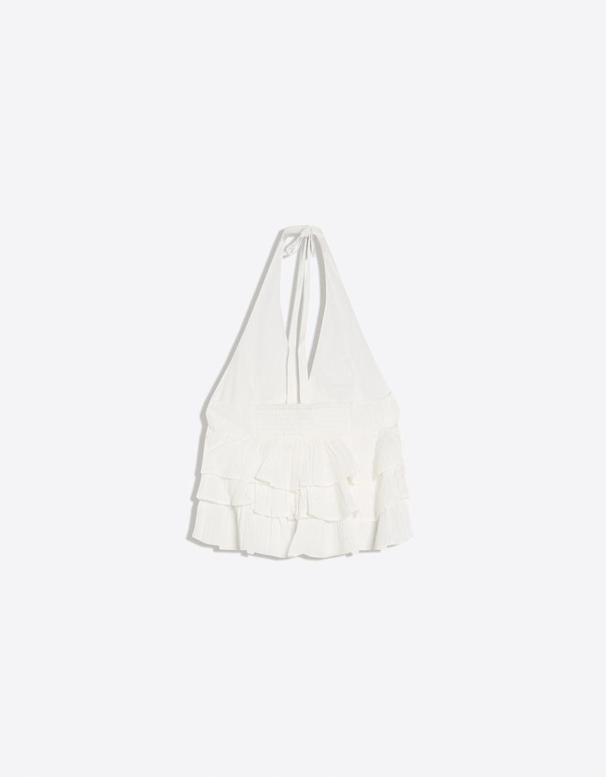 Volanlı halter top-Beyaz