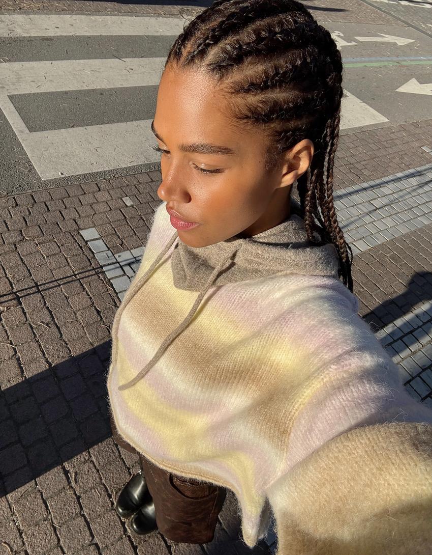 Multicoloured knit jumper-Pink