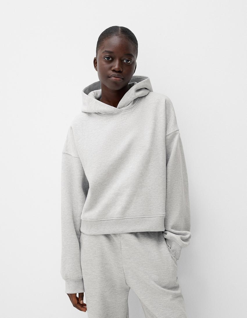 Pamuklu kapüşonlu sweatshirt-Gri-0