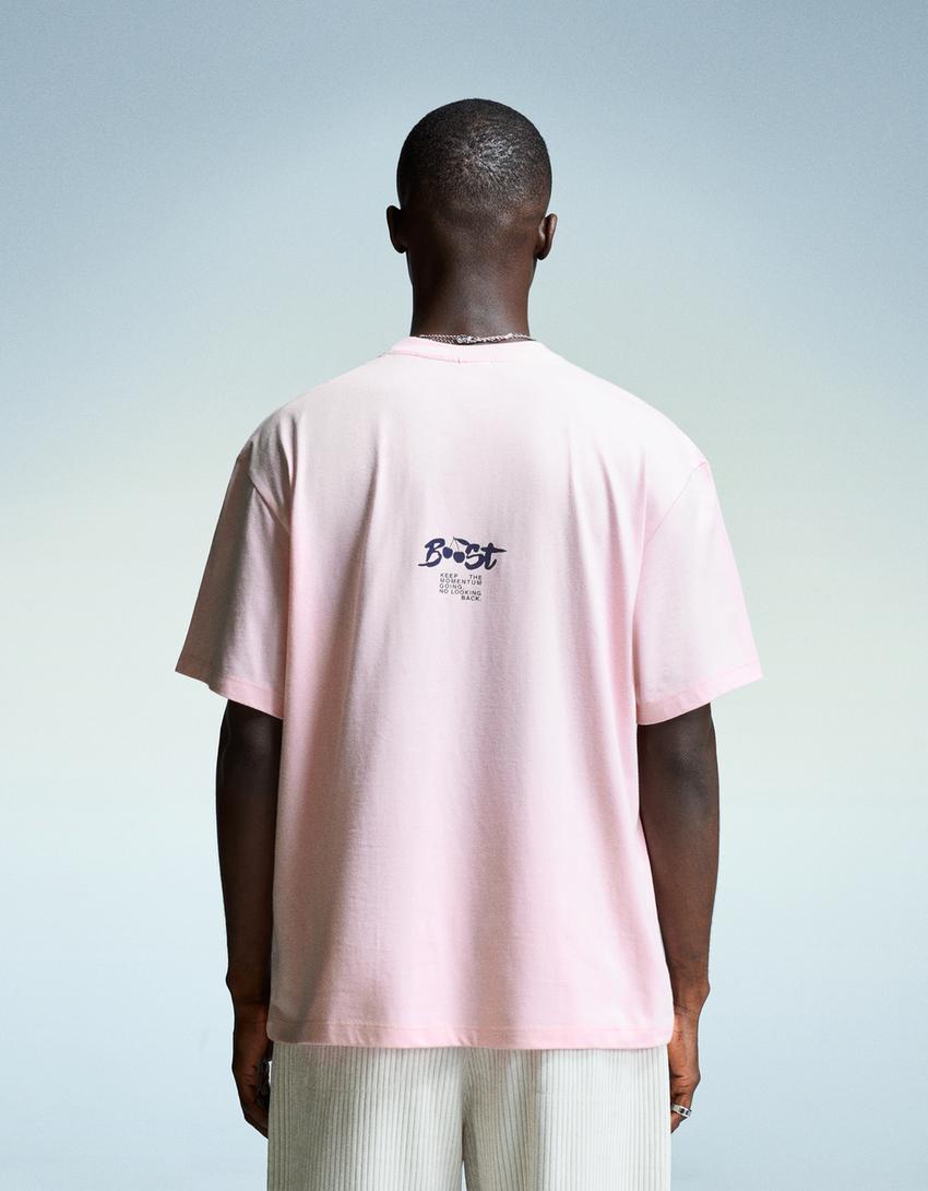 T-shirt manches courtes imprimé-Rose-1