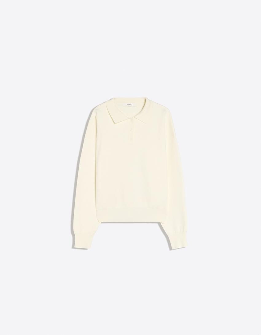 Maglia con collo a polo oversize-Avorio