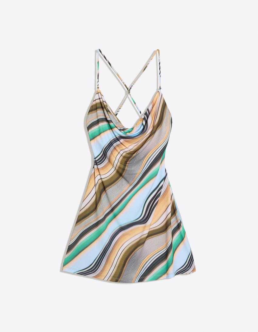 Robe mini encolure américaine-Bleu clair