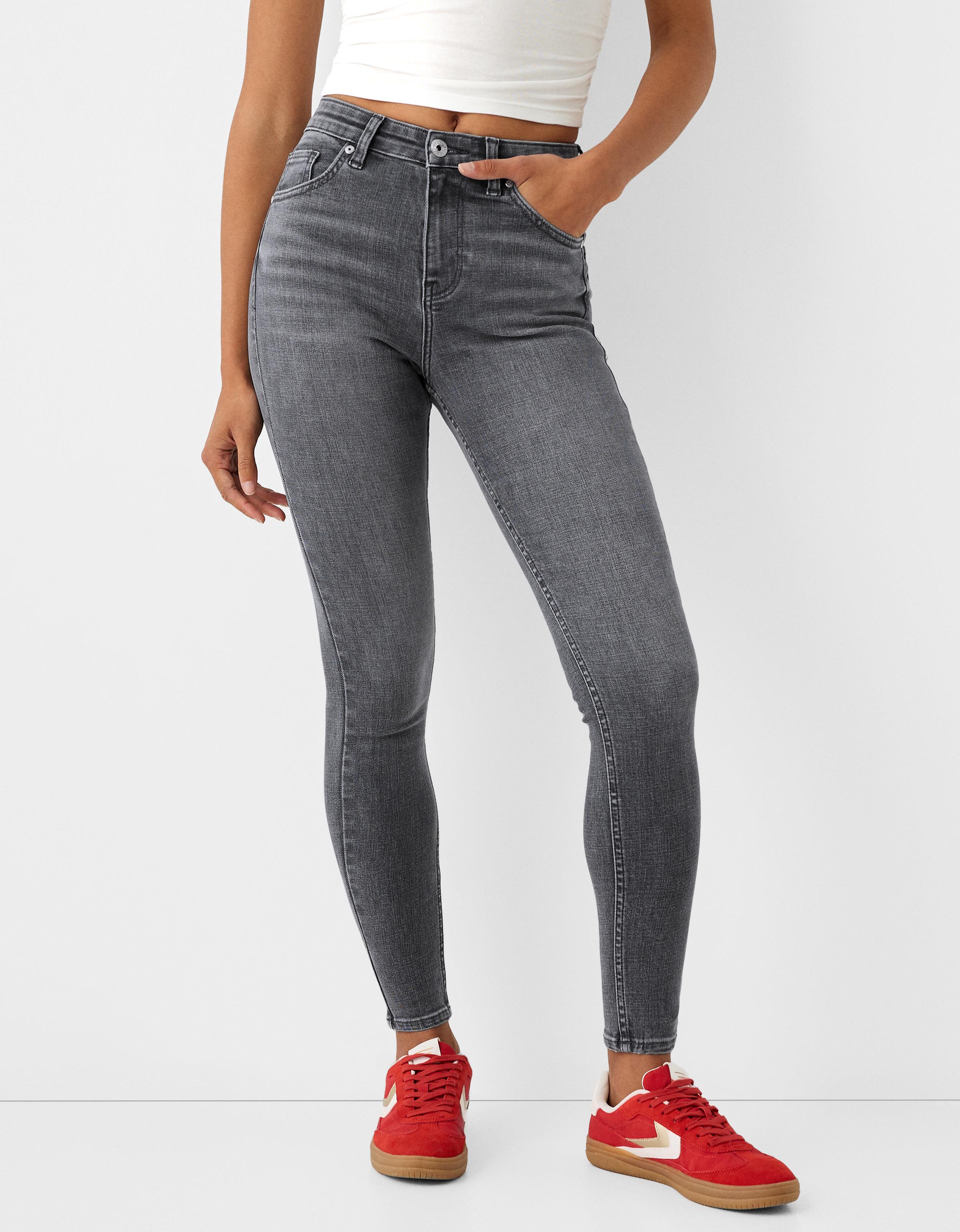 Bershka Skinny-Jeans Mit Sehr Hohem Bund Damen 40 Dunkelgrau