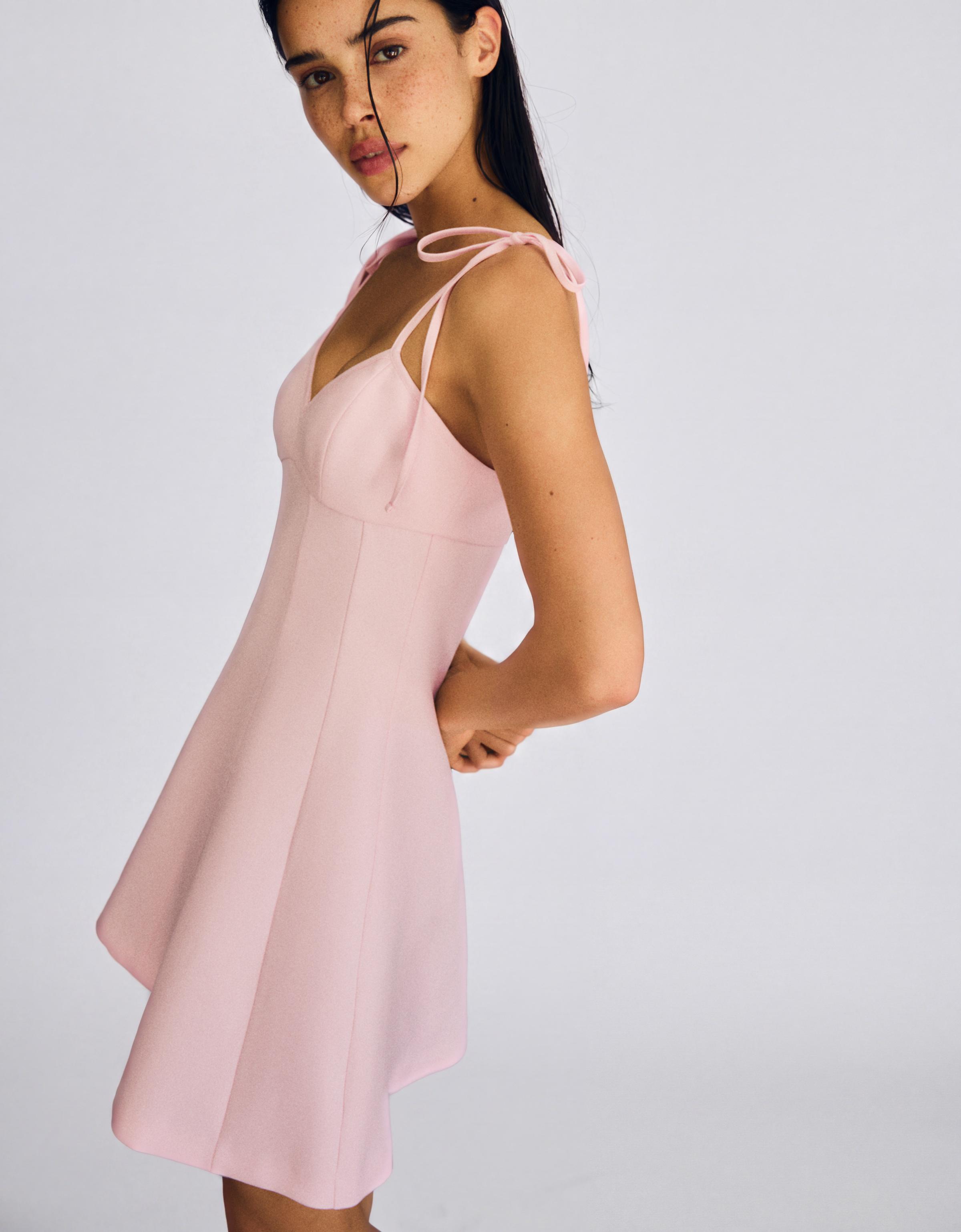 Mini dress with ribbon straps — Pink