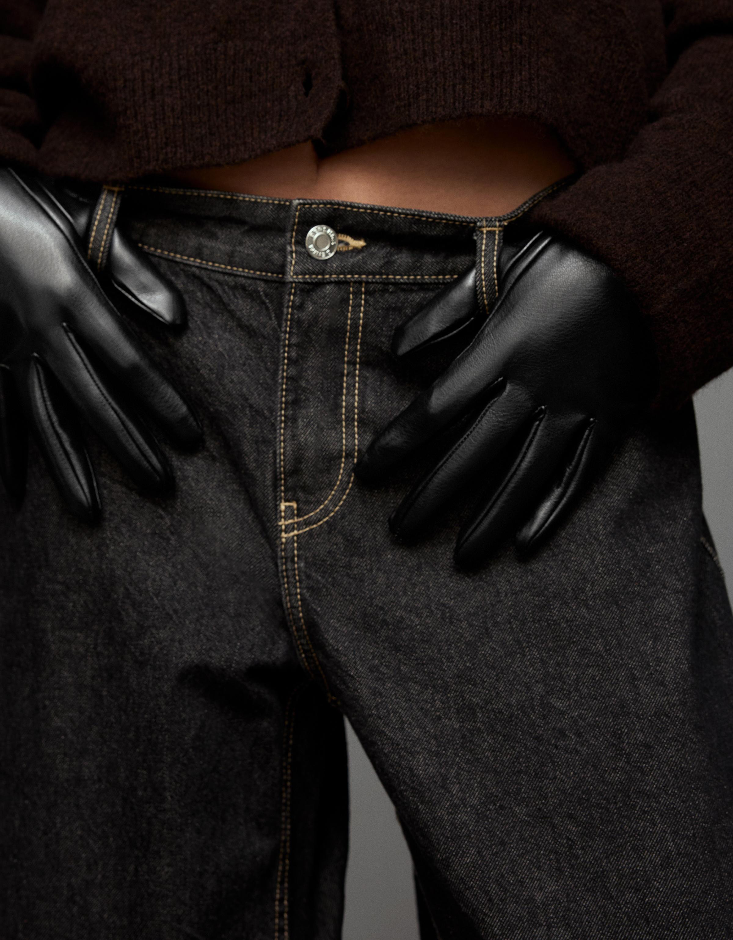 Bershka Handschuhe Aus Kunstleder Damen Schwarz