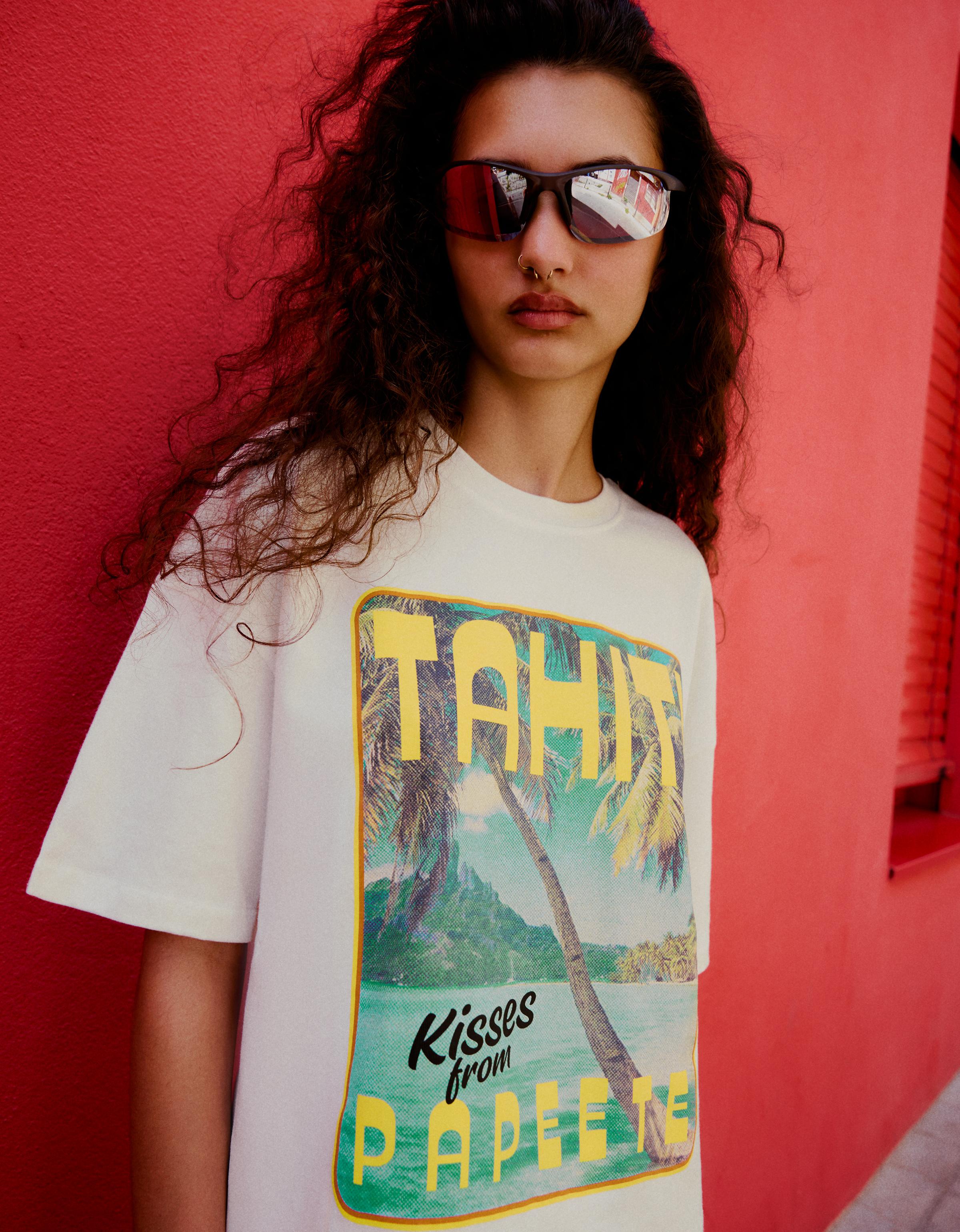 T-Shirt Oversize Imprimé L Blanc Cassé