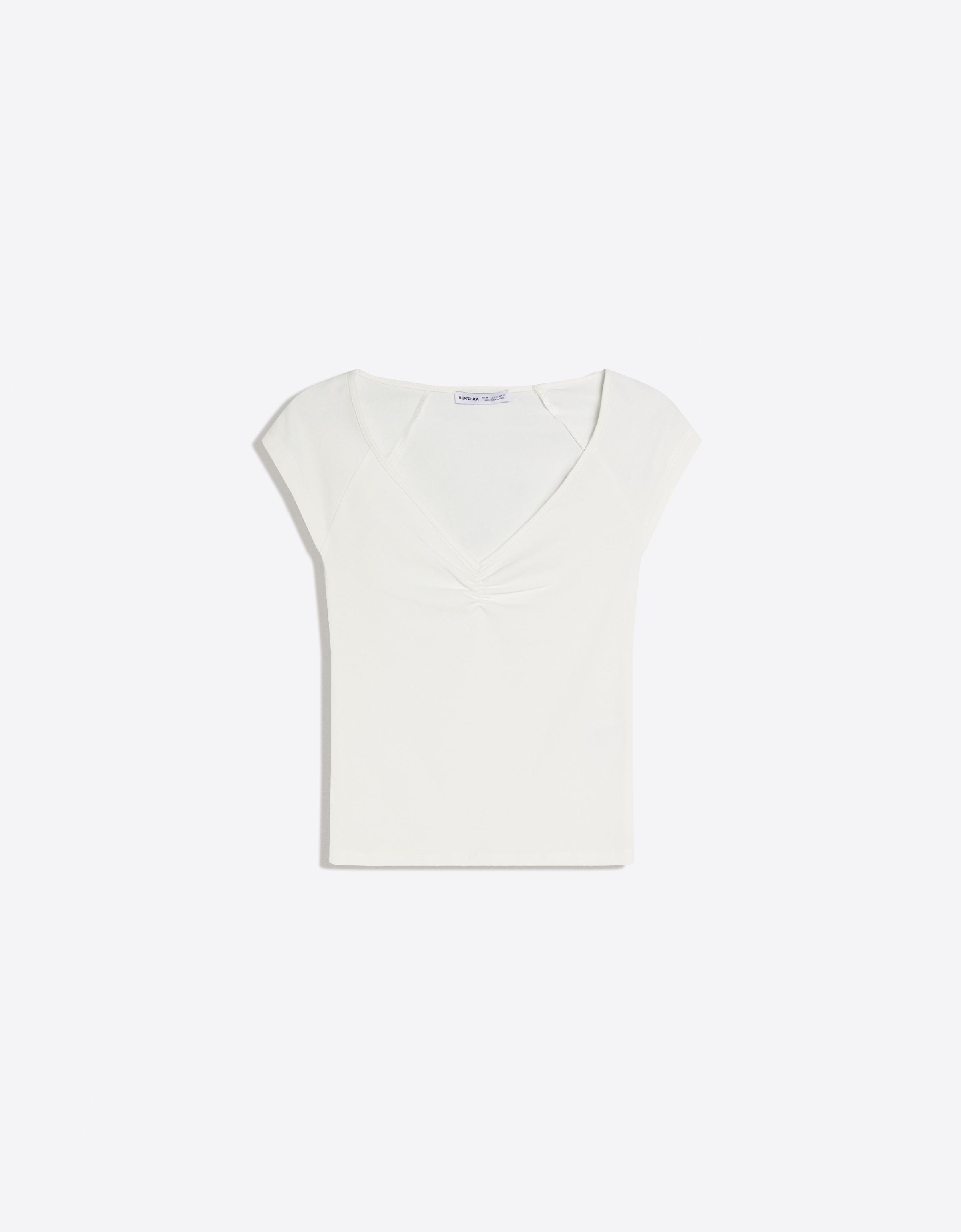 Bershka T-Shirt Mit Kurzen Ärmeln Und Raffung Damen M Grbrochenes Weiss