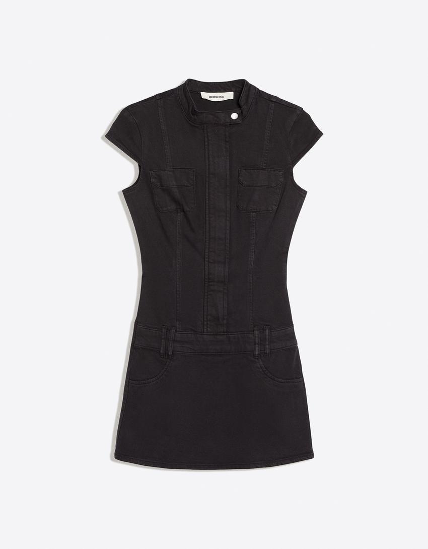 Vestido mini sarga-Gris