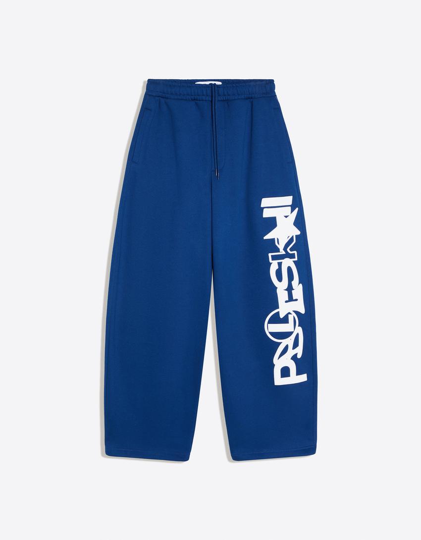 Balloon trousers with side print-Blue