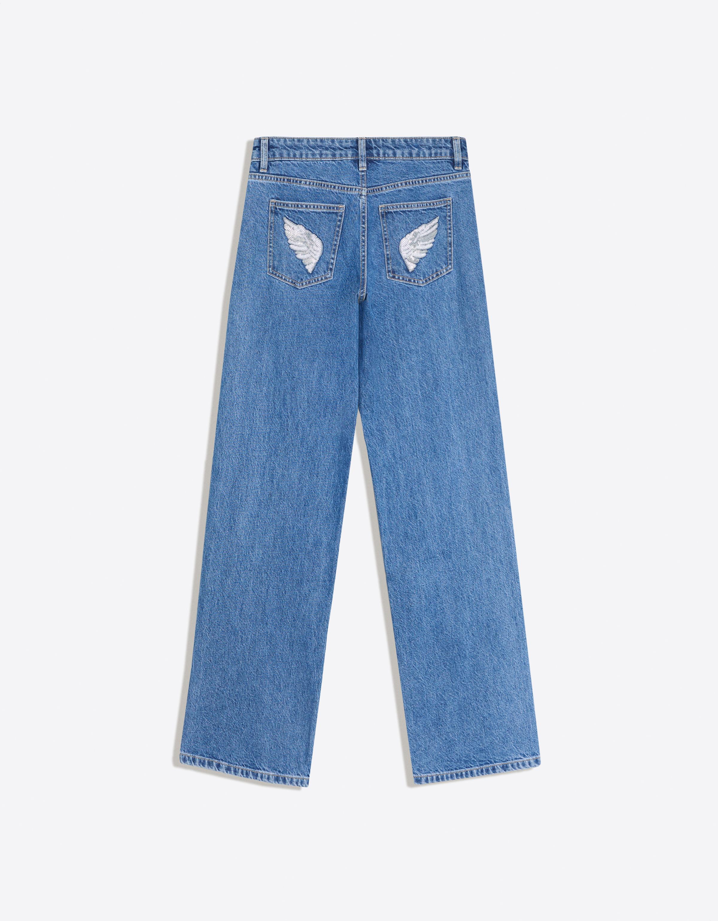 Low-rise straight sequin jeans — Light blue