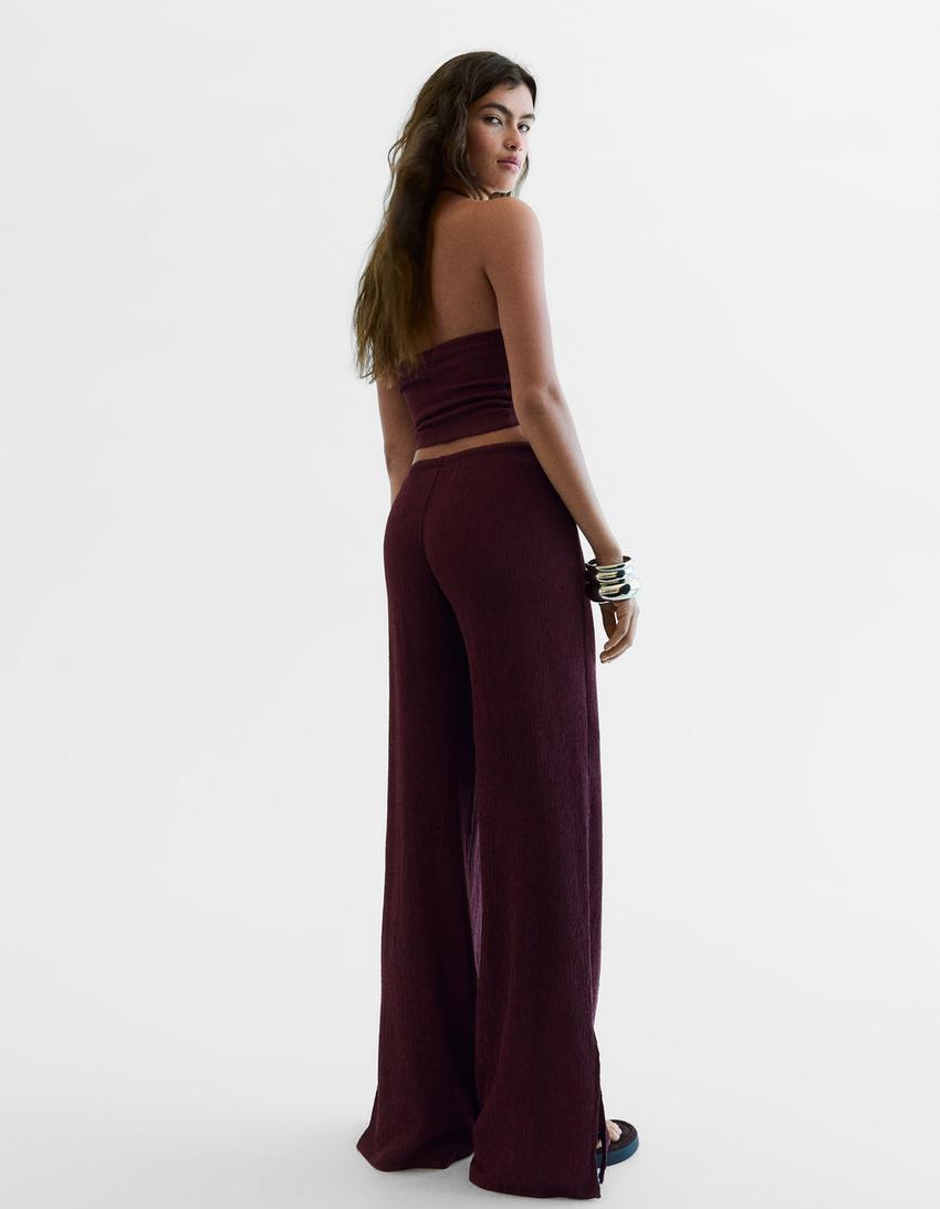 Pantalon wide leg à taille élastique-Violet