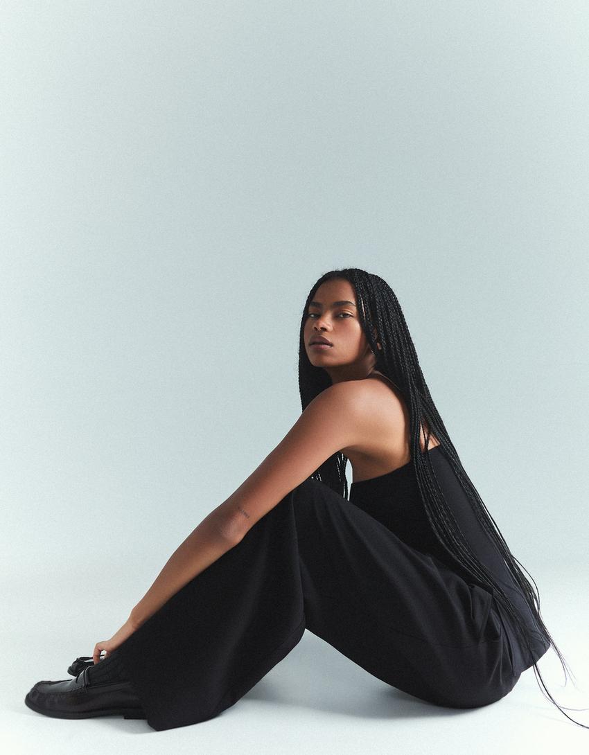 Voluminous trousers with double fabric-Black