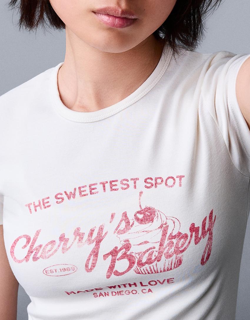 T-shirt manches courtes imprimé-Blanc cassé