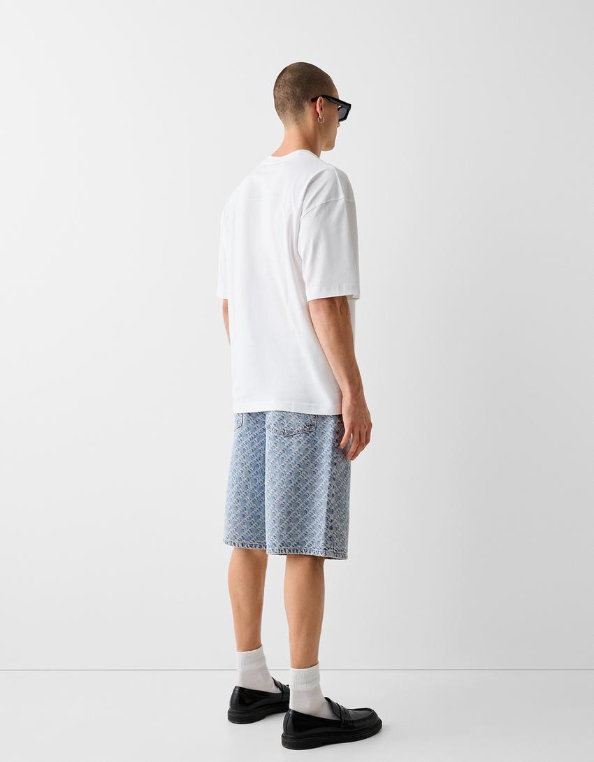 Bermuda baggy jacquard-Bleu lavé-2