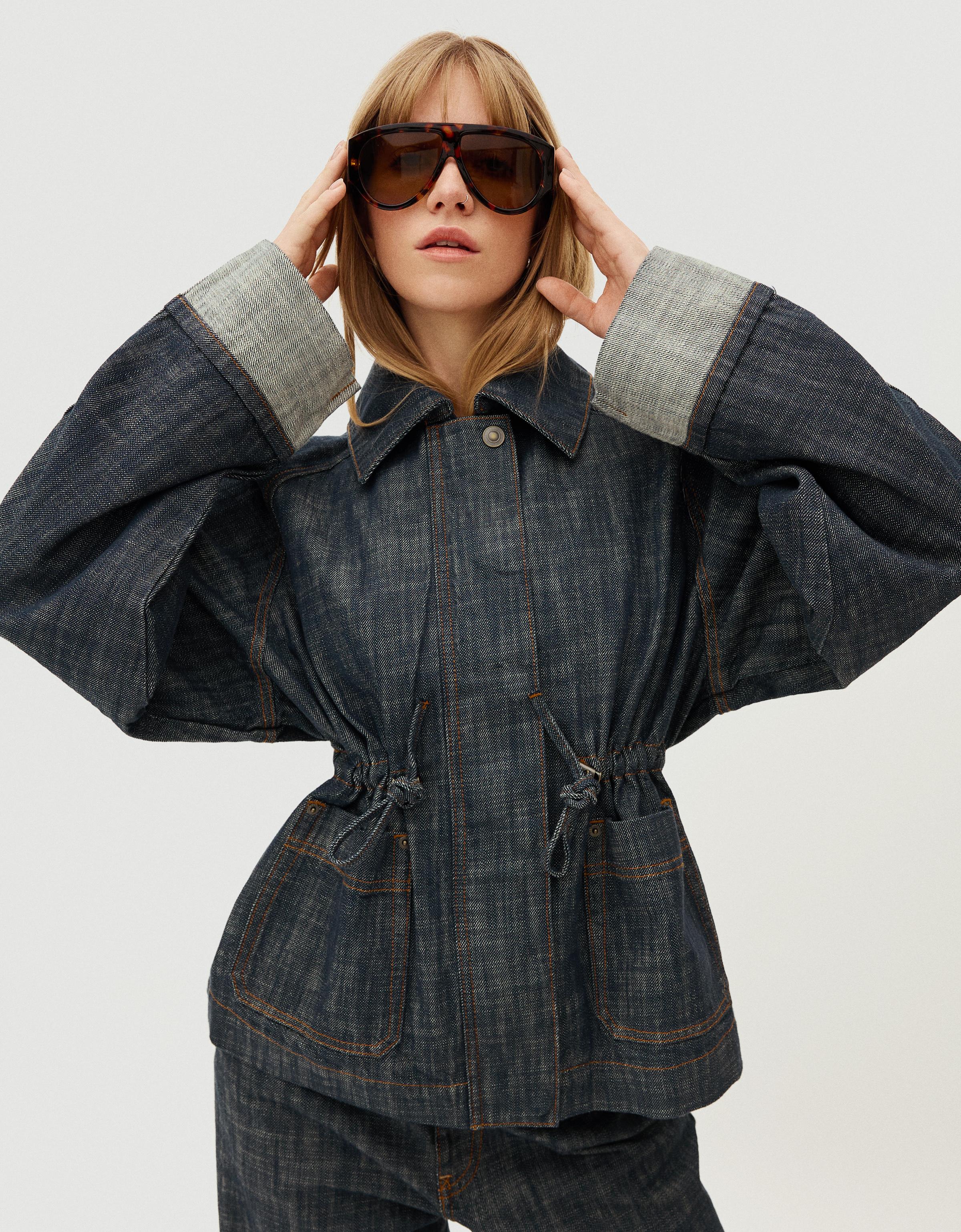Cazadora Denim Oversize Textura Mujer S Azul