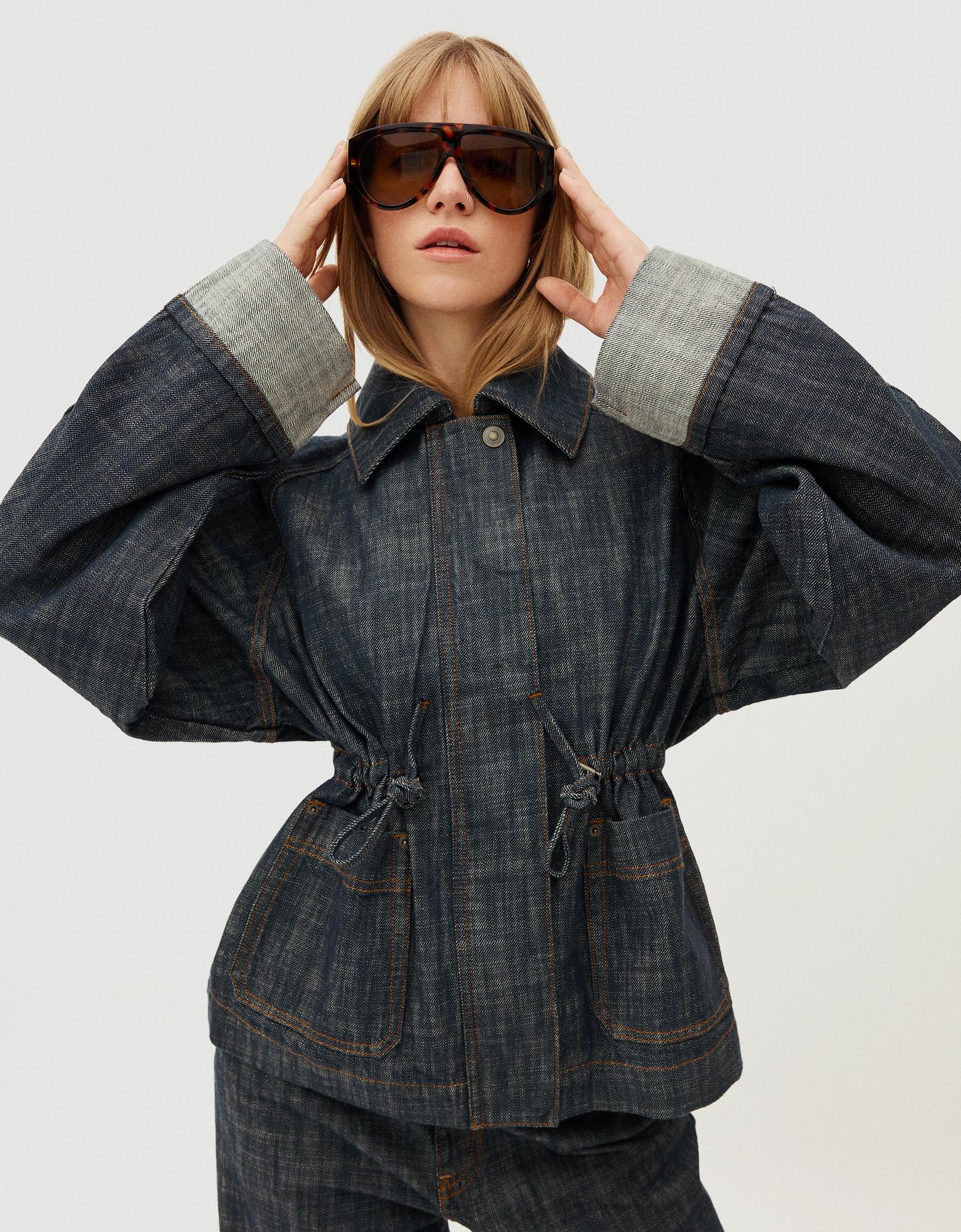 Bershka kurtka denim oversize z fakturą niebieski