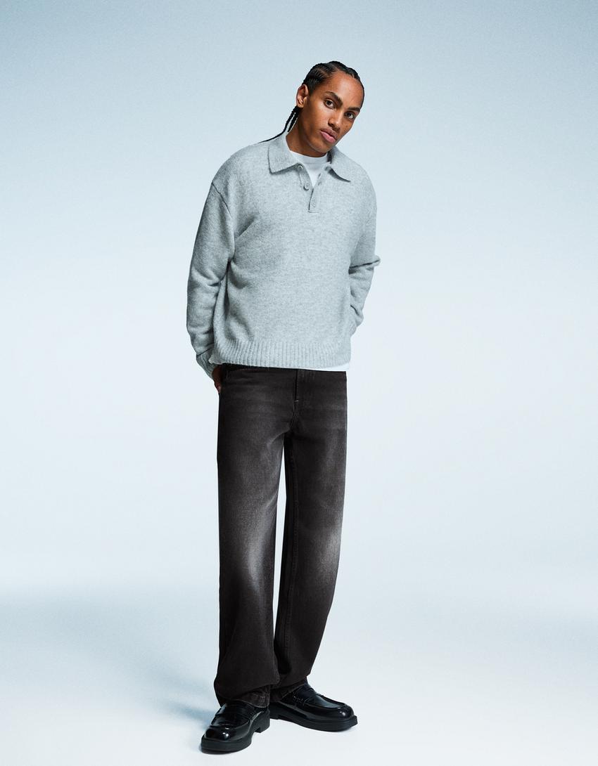 Relaxed-fit straight-leg jeans-Black