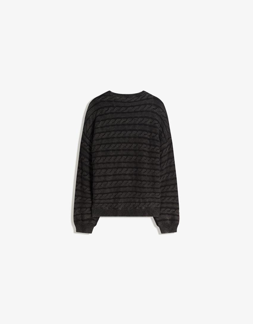 Pullover intrecciato ricamato-Grigio scuro