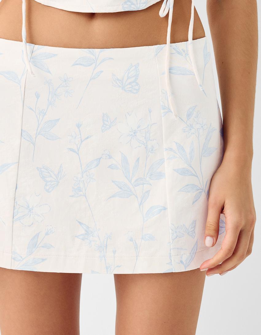 تنورة قصيرة جاكار ساتان-كريمي-6