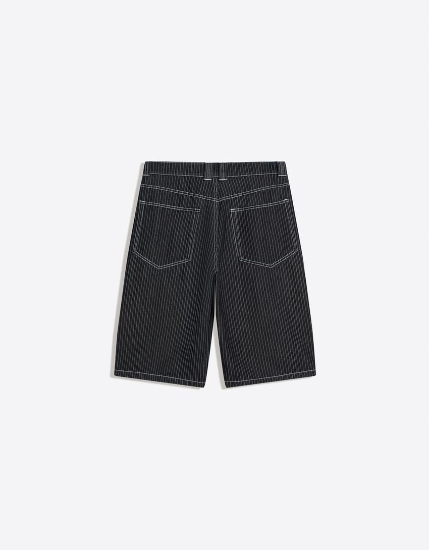 Denim Bermuda shorts with darts-Navy