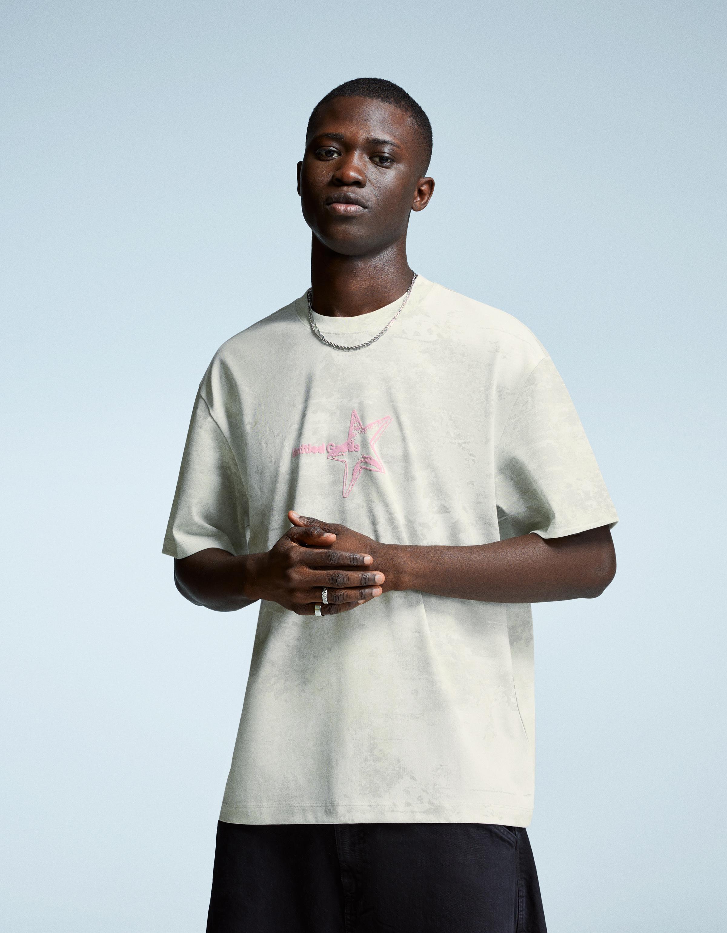 Bershka T-Shirt Mit Print Herren Xl Camel