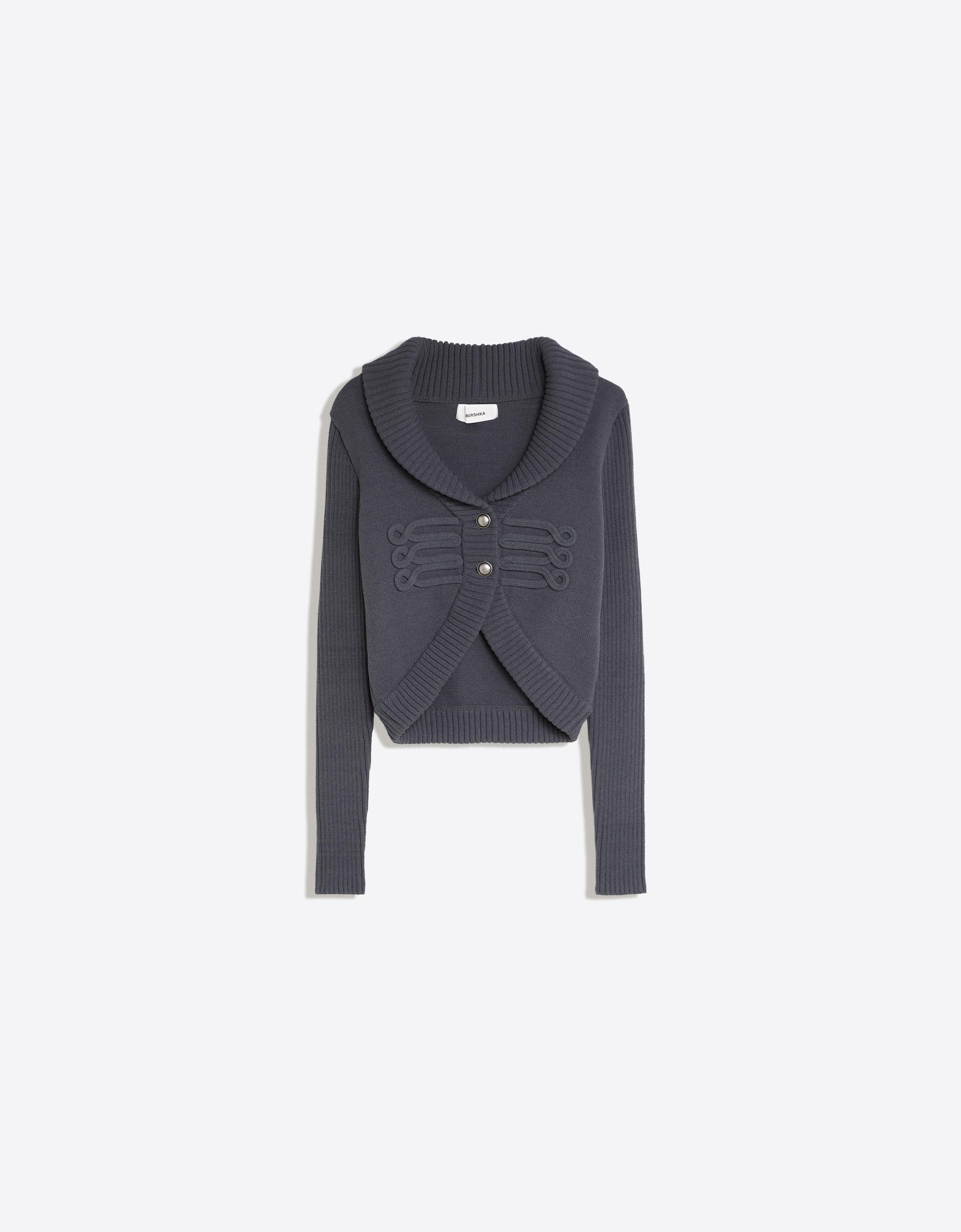 Lapel knit cardigan — Grey