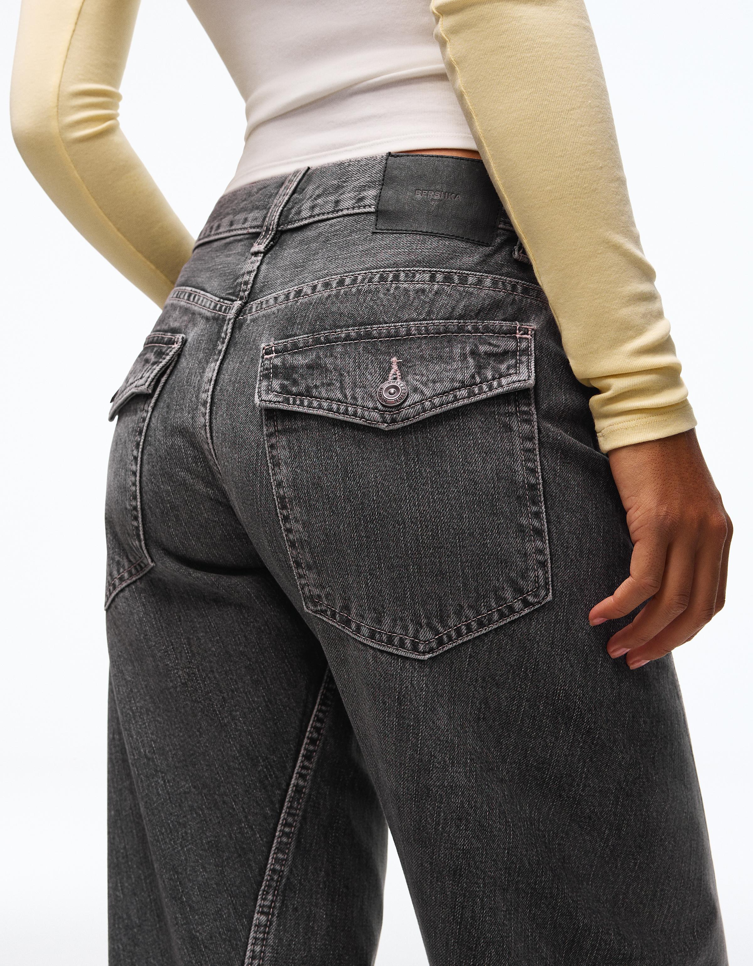 Low-rise barrel jeans — Dark grey