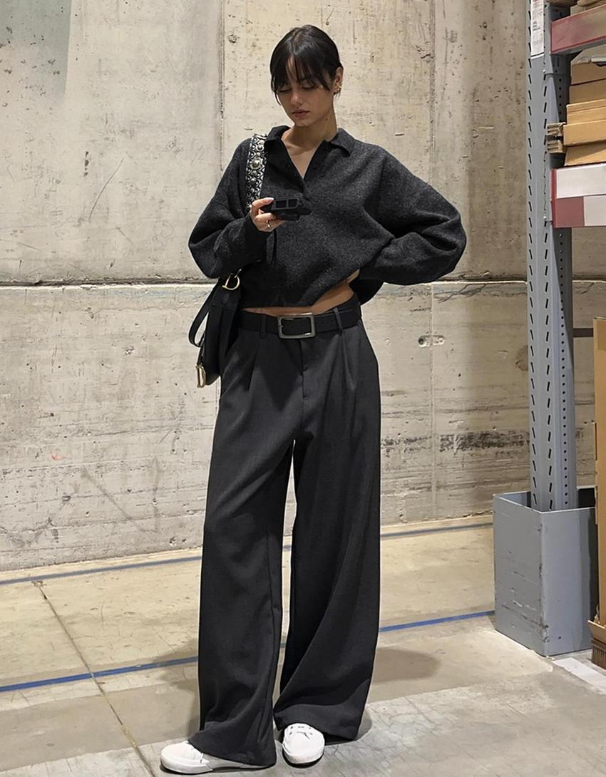 Polo yaka boxy fit kazak-Gri