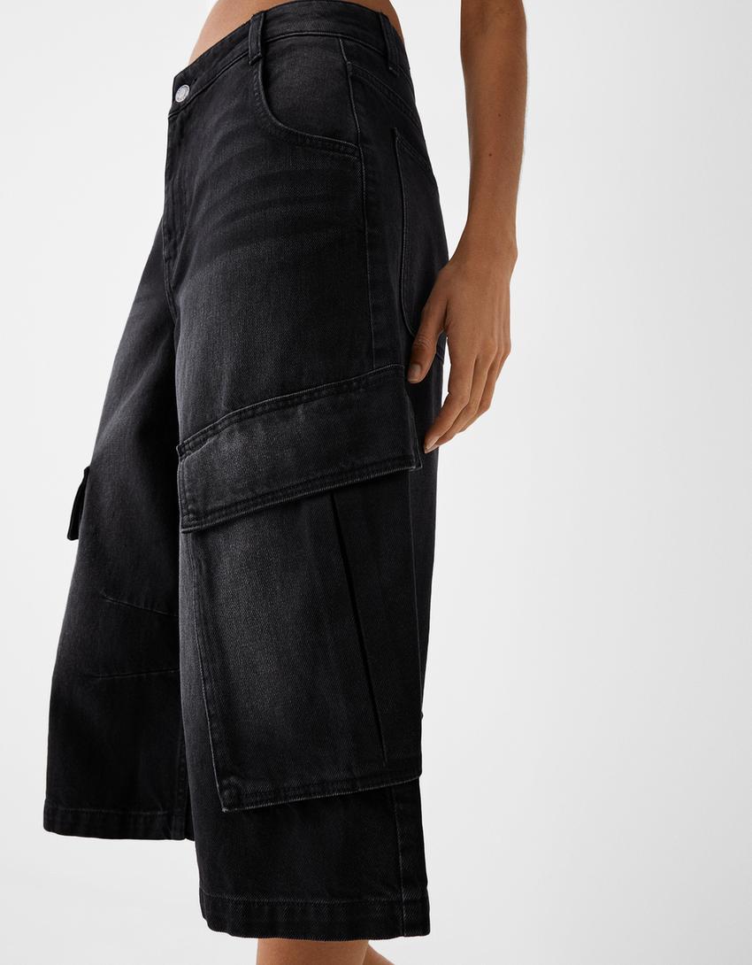 Baggy cargo Bermuda jorts-Black-3