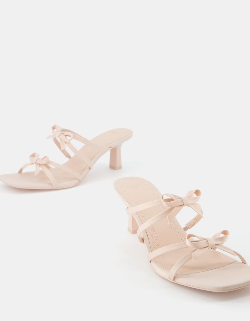 Sandales talon kitten heel nœuds-Beige-3