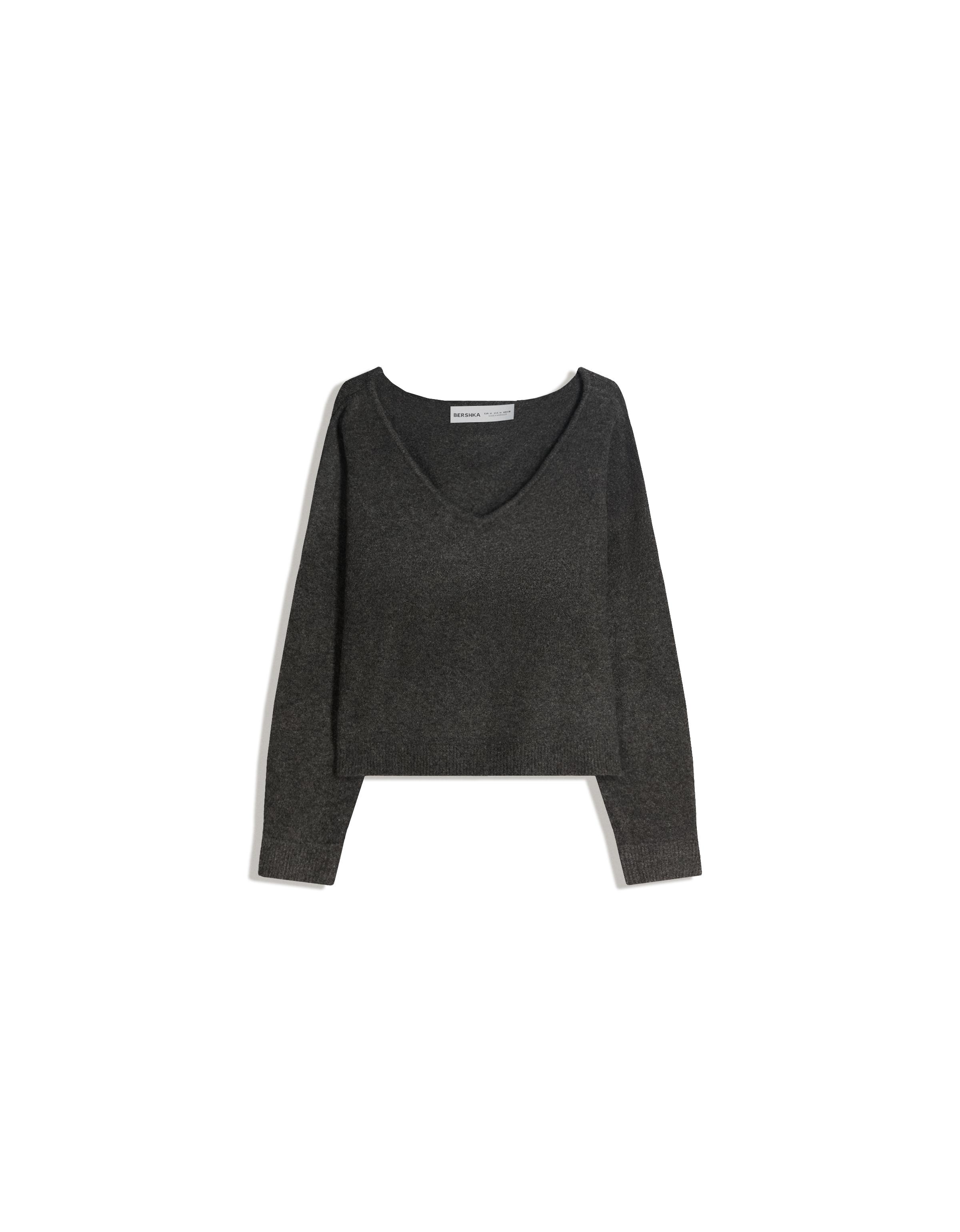 V yaka yumuşak dokulu kazak - Görsel 41