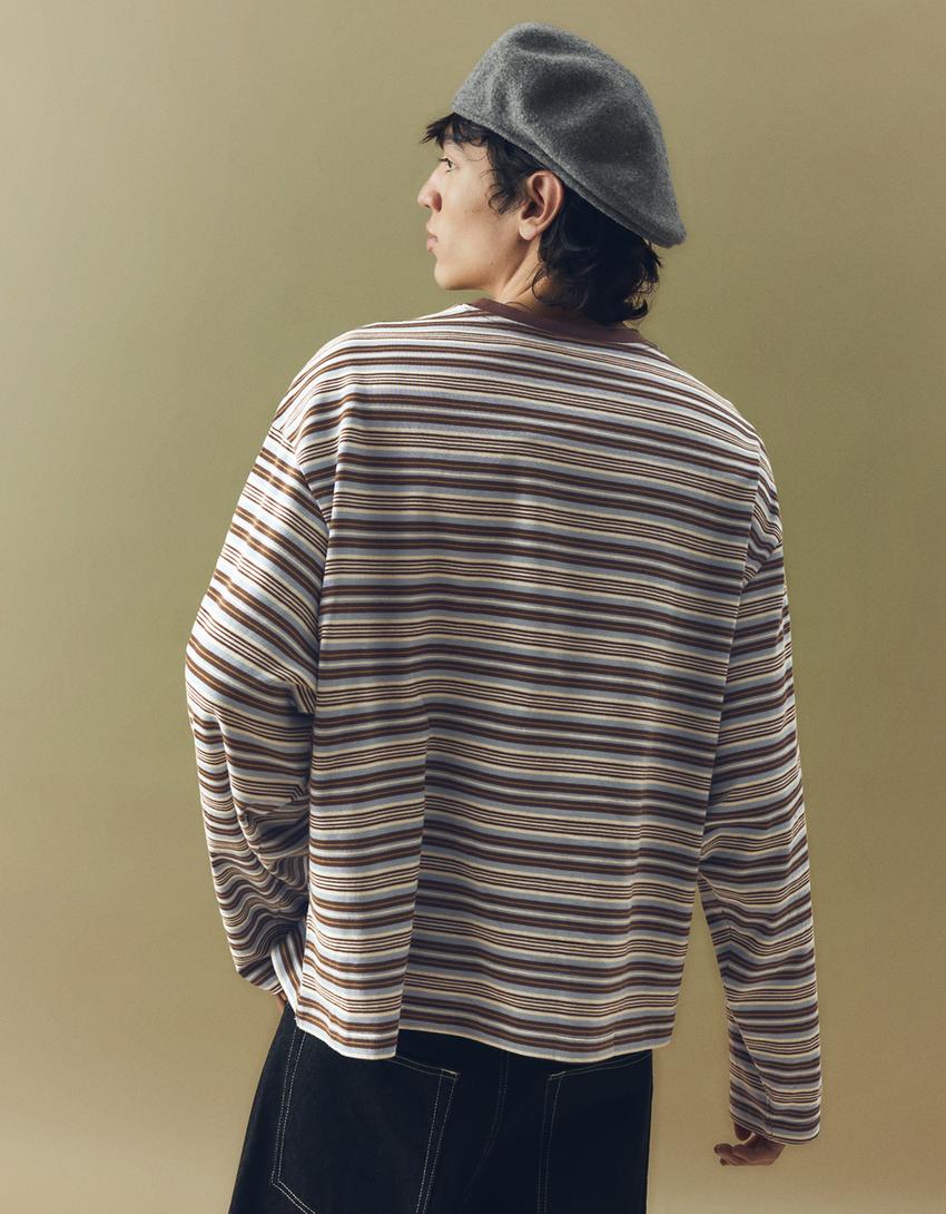 T-shirt à manches longues imprimé rétro-Bleu claire