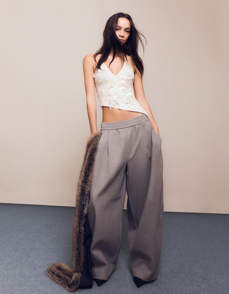 Asymmetric sequin strappy top