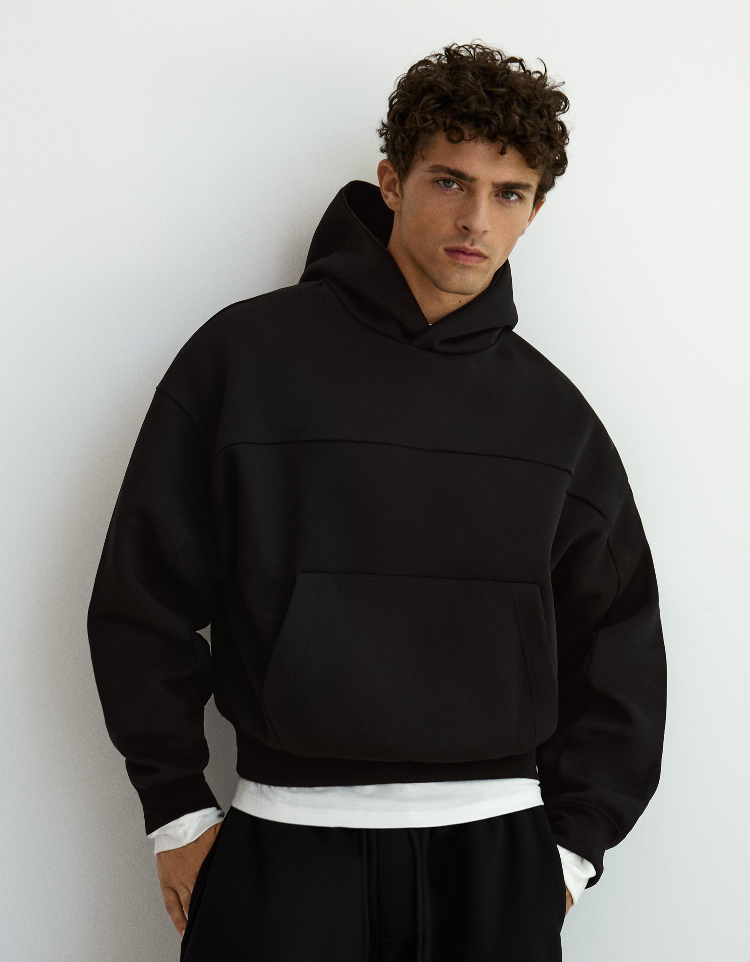 Bershka Sudadera Capucha Hombre Negro