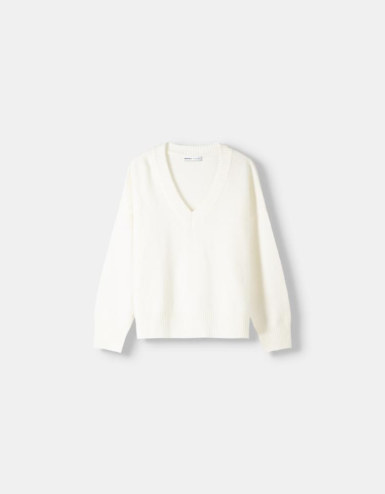 Pulover oversize cu guler în V