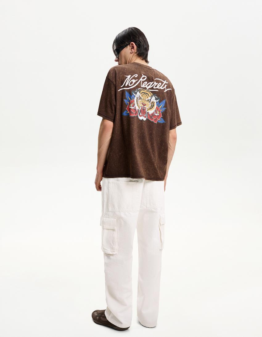 Τζιν παντελόνι baggy cargo-Μπεζ-2